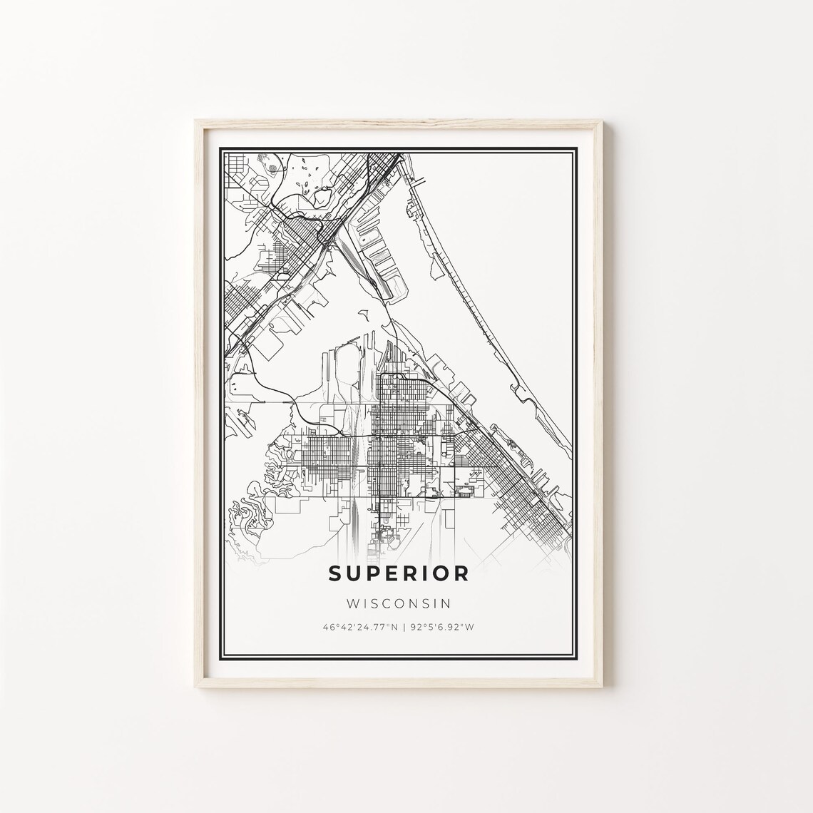 Superior City Map Art Poster, Wisconsin USA