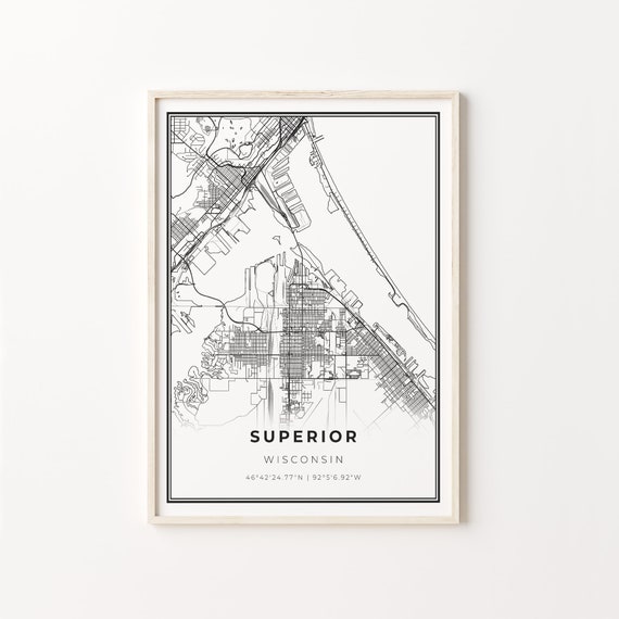 Superior City Map Art Poster, Wisconsin USA