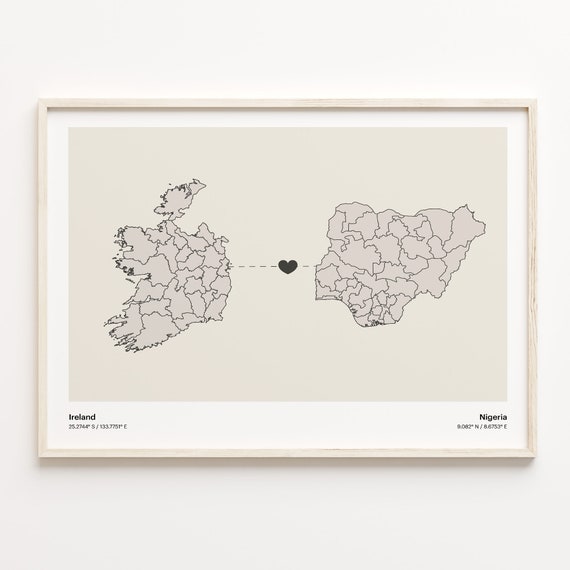Ireland To Nigeria Minimalist Connection Map Art Print