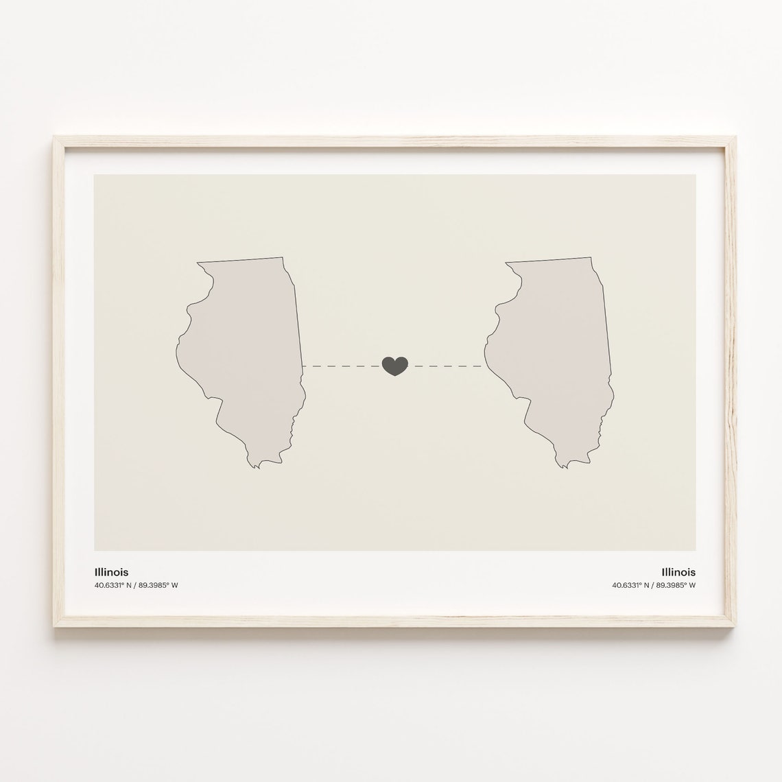 Illinois To Illinois Heart Minimalist State Connection Map Wall Art