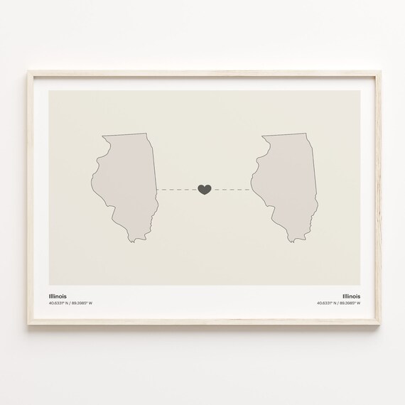 Illinois To Illinois Heart Minimalist State Connection Map Wall Art