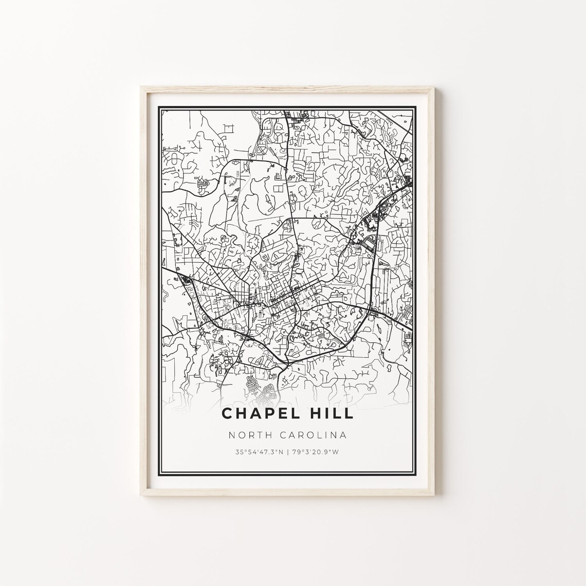 Chapel Hill North Carolina Minimalist Black White City Street Map Art Poster