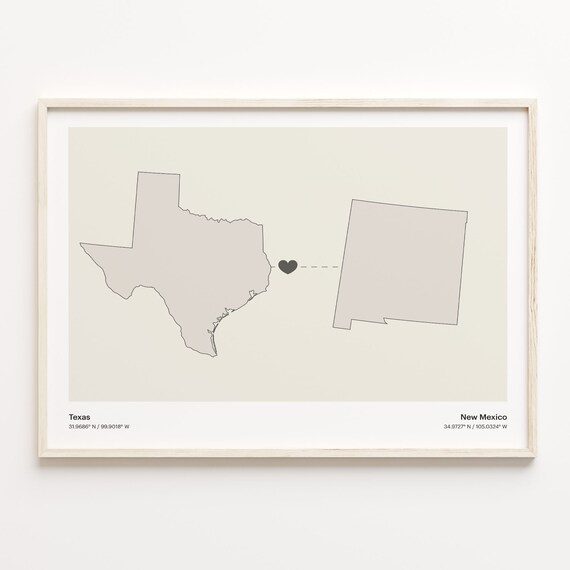 Texas To New Mexico Minimalist Heart Long Distance Connection Poster