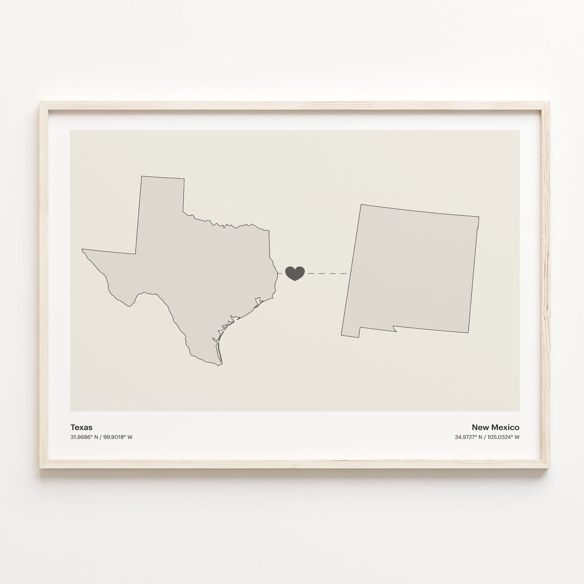 Texas To New Mexico Minimalist Heart Long Distance Connection Poster