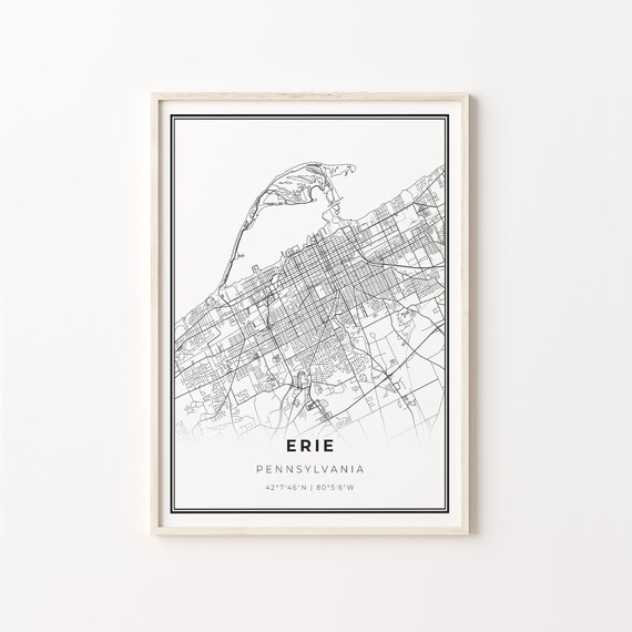 Erie Pennsylvania Black And White City Street Map Art Poster