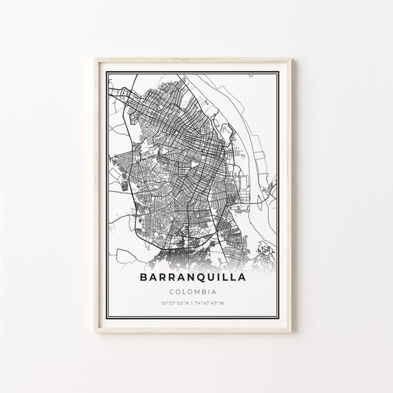 Barranquilla Colombia Black White Minimalist City Street Map Art Poster