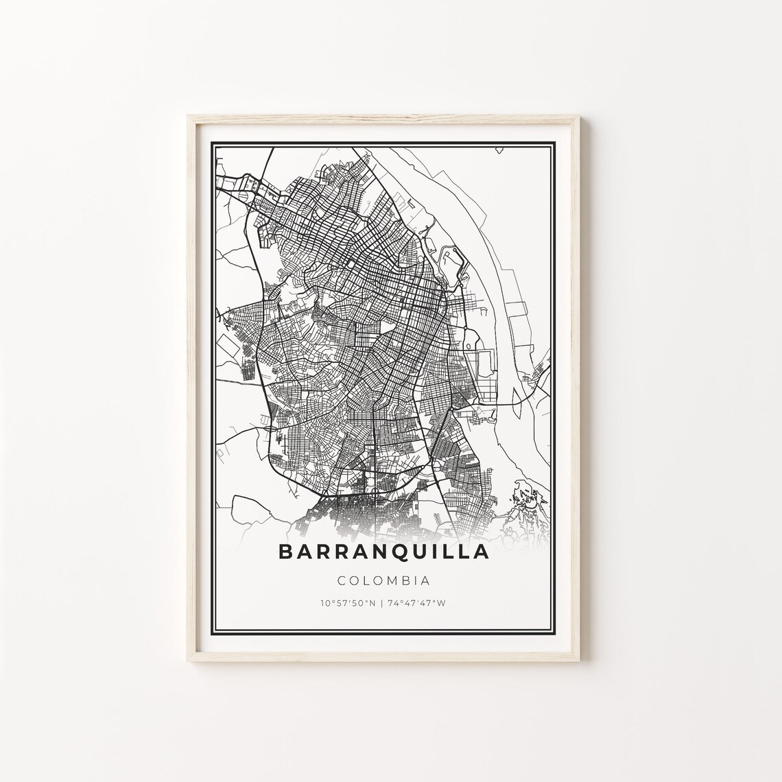 Barranquilla Colombia Black White Minimalist City Street Map Art Poster