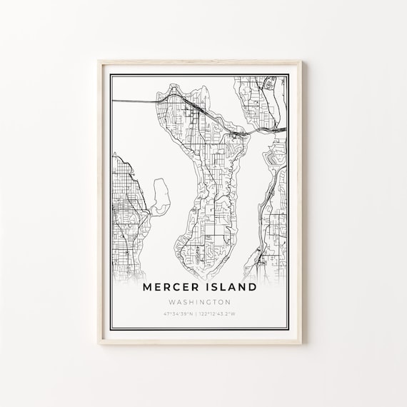 Mercer Island Washington Minimalist Black White City Street Map Art Poster