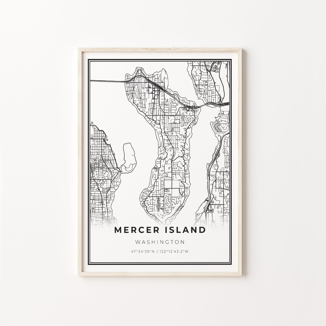 Mercer Island Washington Minimalist Black White City Street Map Art Poster