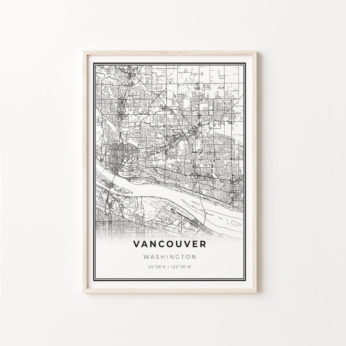 Vancouver Washington Minimalist Modern Black And White City Map Poster