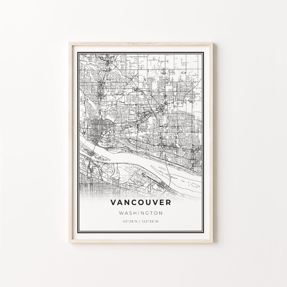 Vancouver Washington Minimalist Modern Black And White City Map Poster