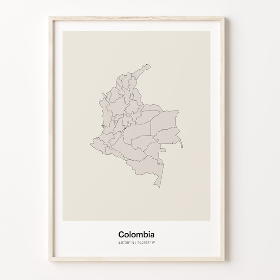 Colombia Minimalist Country Map Line Art Travel Coordinates Gift Poster