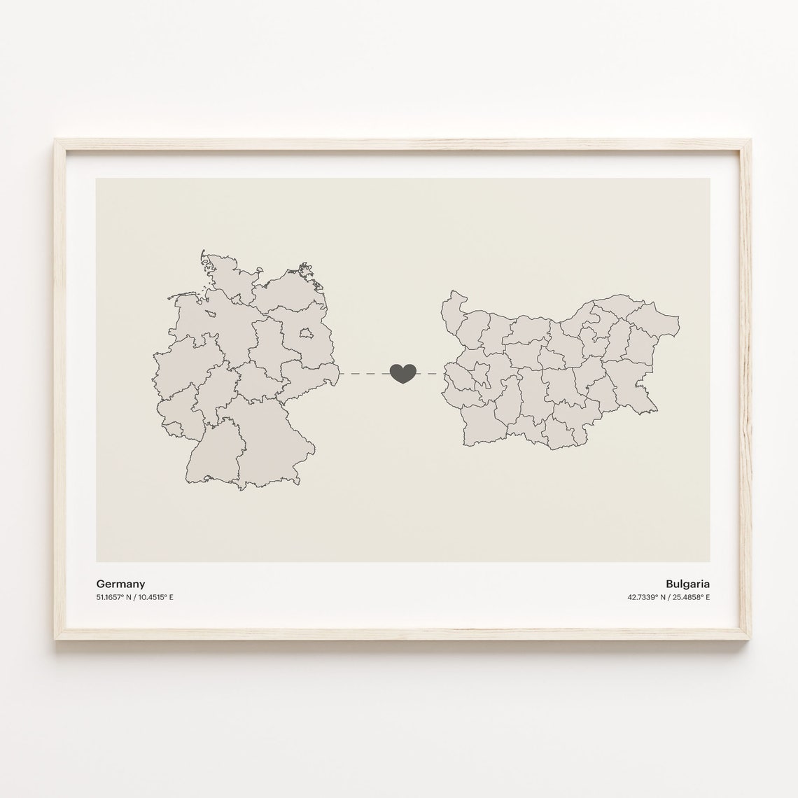 Germany To Bulgaria Minimalistic Heart Love Connection Map Poster