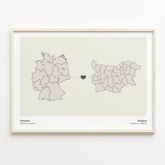 Germany To Bulgaria Minimalistic Heart Love Connection Map Poster