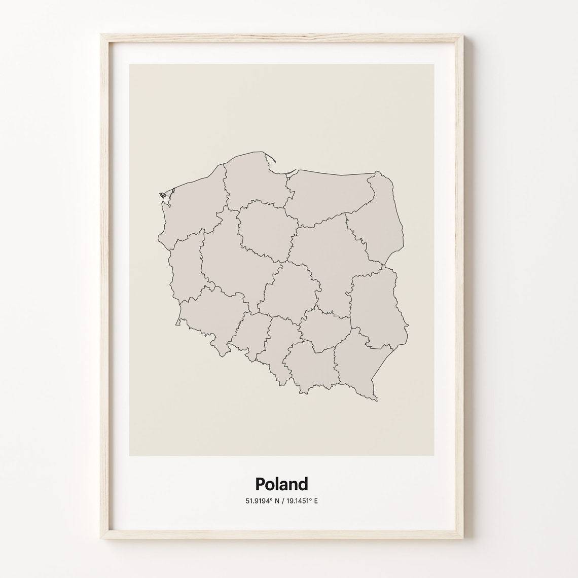 Poland Minimalist Line Art Country Map Neutral Wall Decor Poster