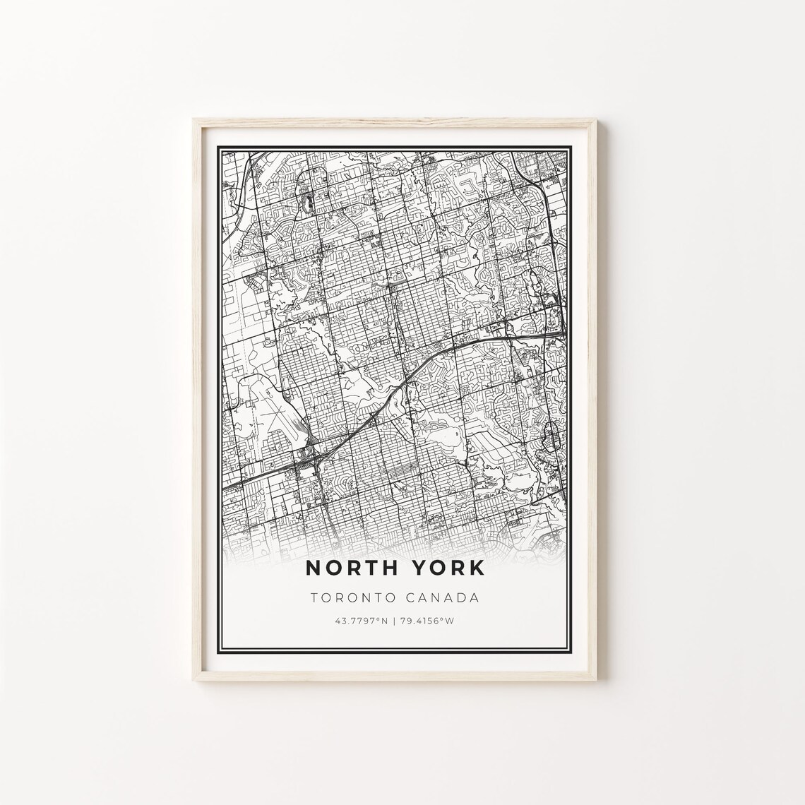 North York Toronto Canada Minimalist Black And White City Map Art Poster