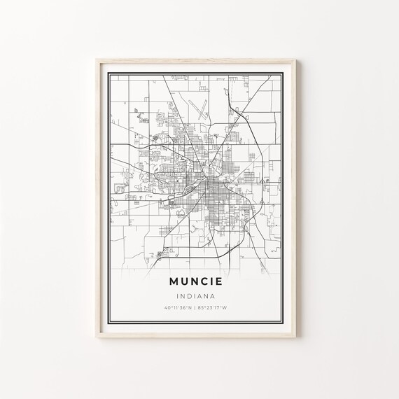 Muncie Indiana Minimalist Black And White City Map Art Poster
