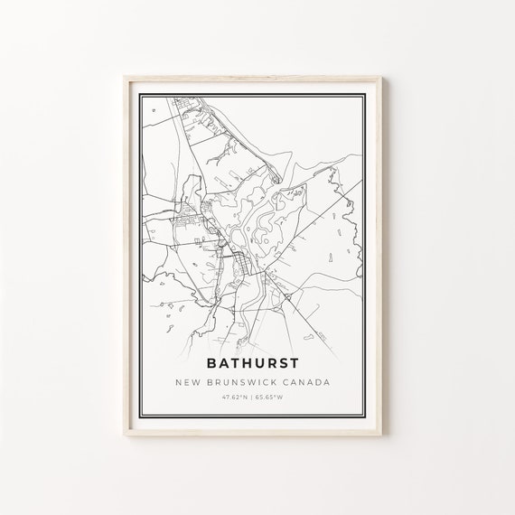 Bathurst City Map Art Print, Black and White