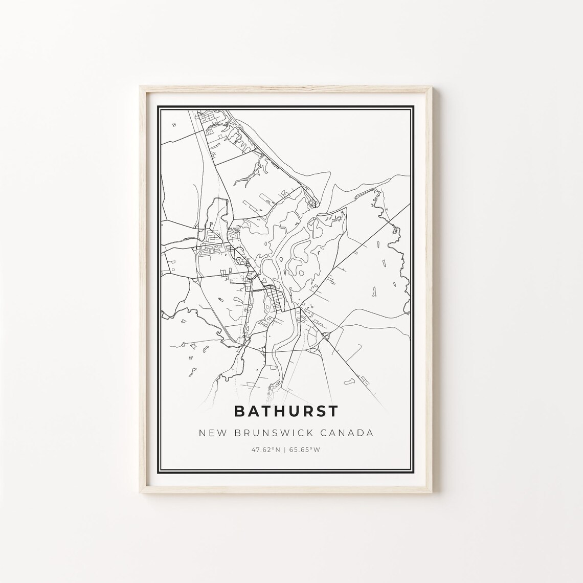 Bathurst City Map Art Print, Black and White