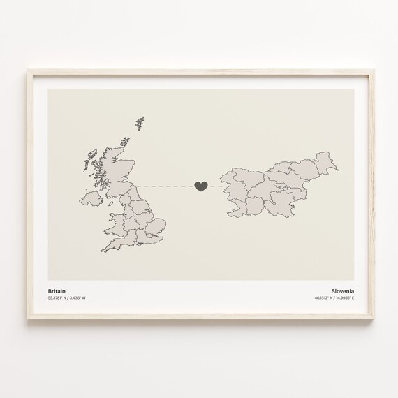 Britain To Slovenia Minimalistic Heart Love Connection Map Poster