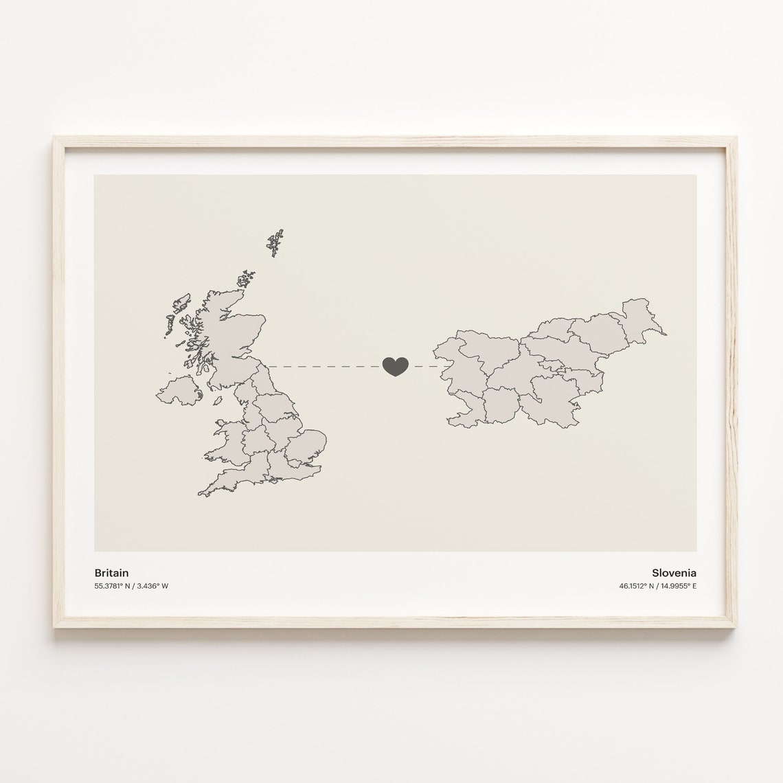 Britain To Slovenia Minimalistic Heart Love Connection Map Poster