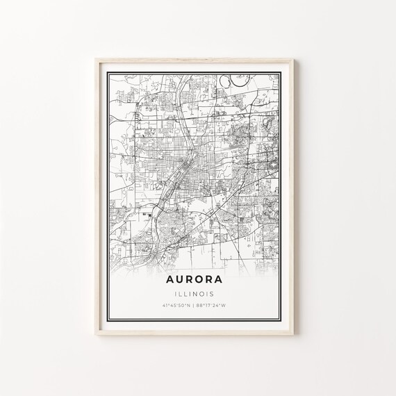 Aurora Illinois Minimalist Black And White City Map Art Poster