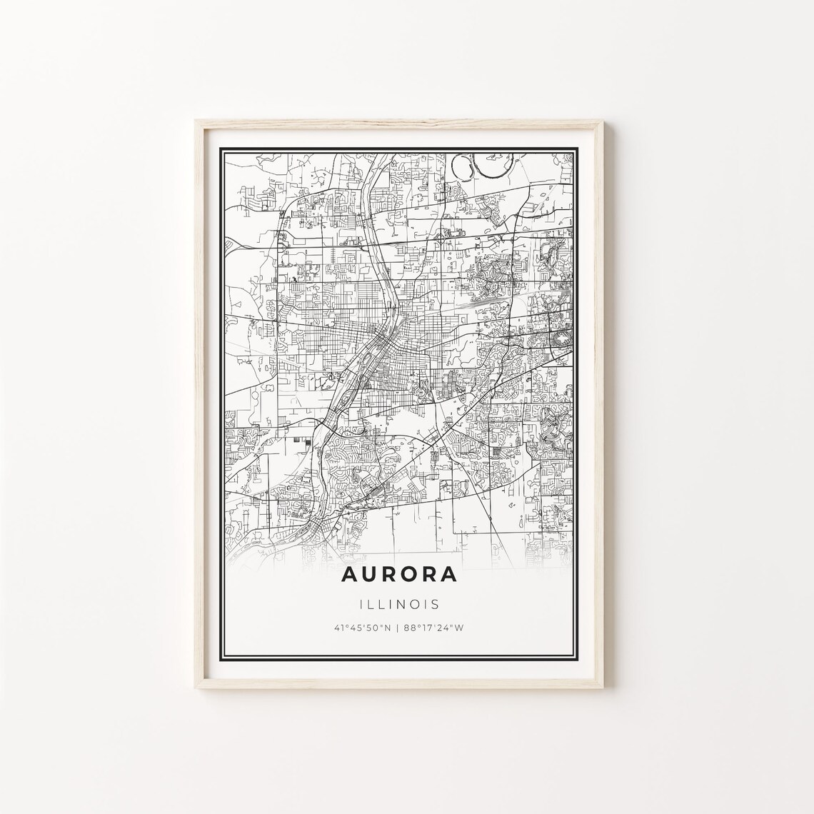 Aurora Illinois Minimalist Black And White City Map Art Poster