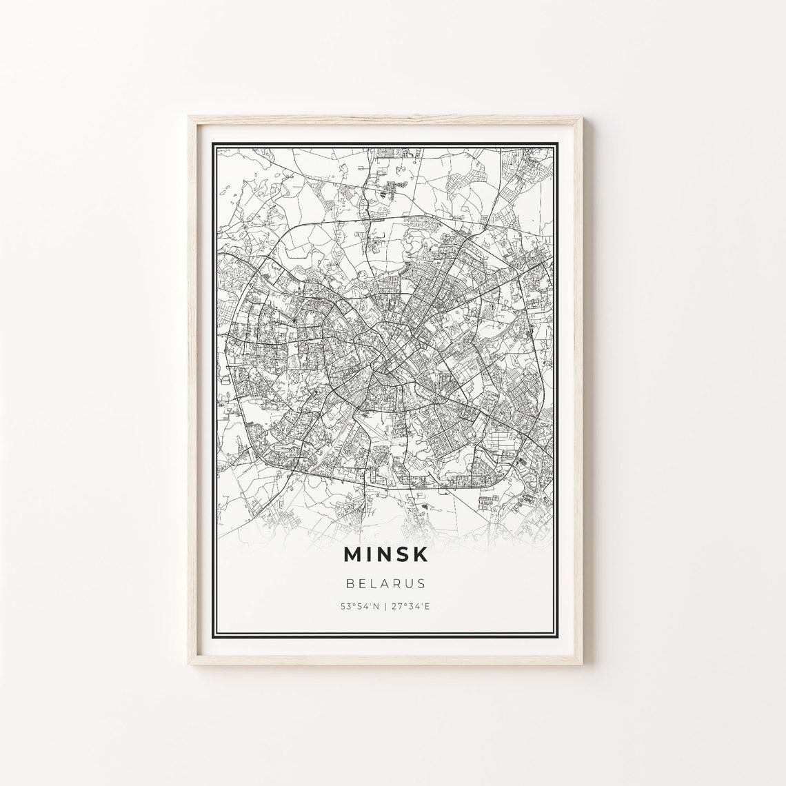 Minsk Belarus City Map Minimalist Black and White Line Art Poster