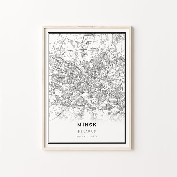 Minsk Belarus City Map Minimalist Black and White Line Art Poster