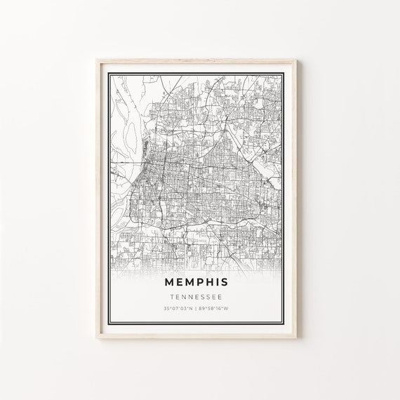 Memphis City Map Art Print, Modern Black and White