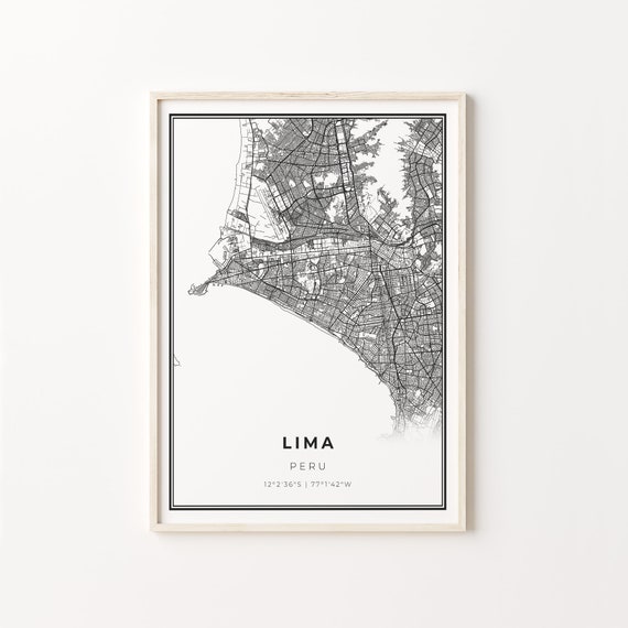 Lima City Map Art Print, Modern Black and White