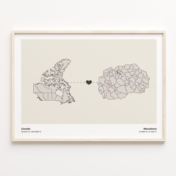 Canada To Macedonia Long Distance Love Minimalist Map Art Poster