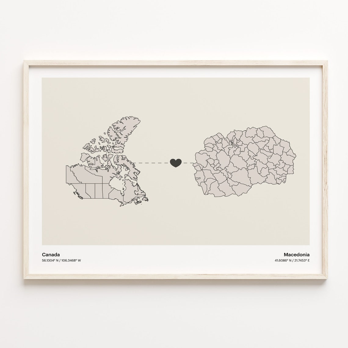 Canada To Macedonia Long Distance Love Minimalist Map Art Poster