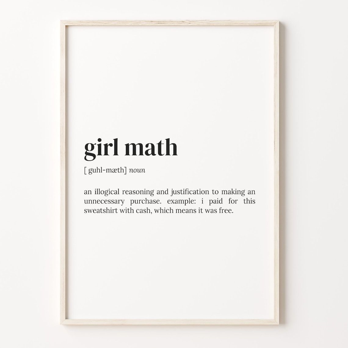 Girl Math Definition Quote Poster Print, Funny Gift