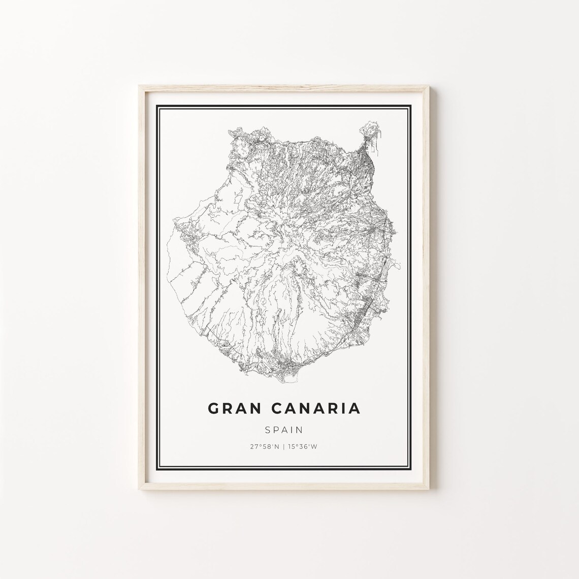 Gran Canaria City Map, Modern Black and White