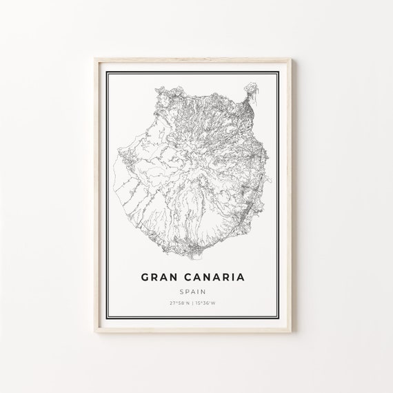 Gran Canaria City Map, Modern Black and White
