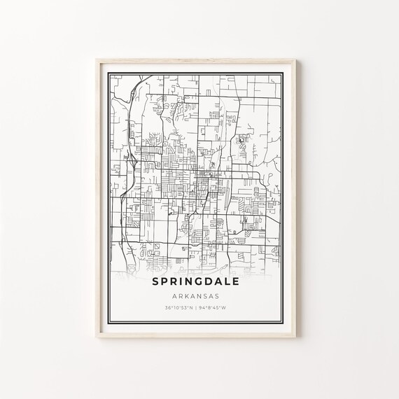 Springdale Arkansas City Map Minimalist Black and White Art Poster