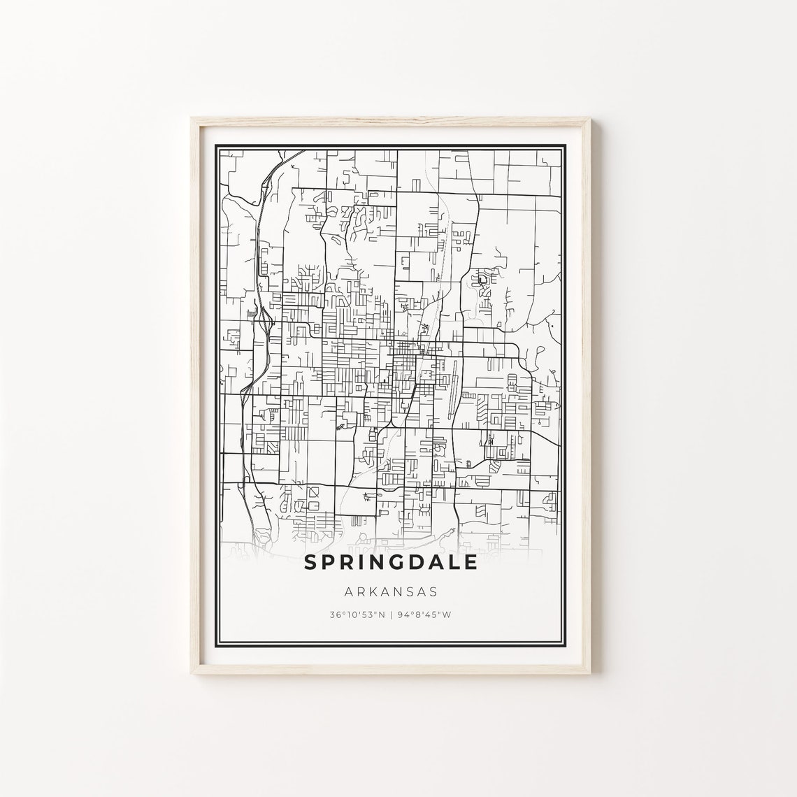 Springdale Arkansas City Map Minimalist Black and White Art Poster