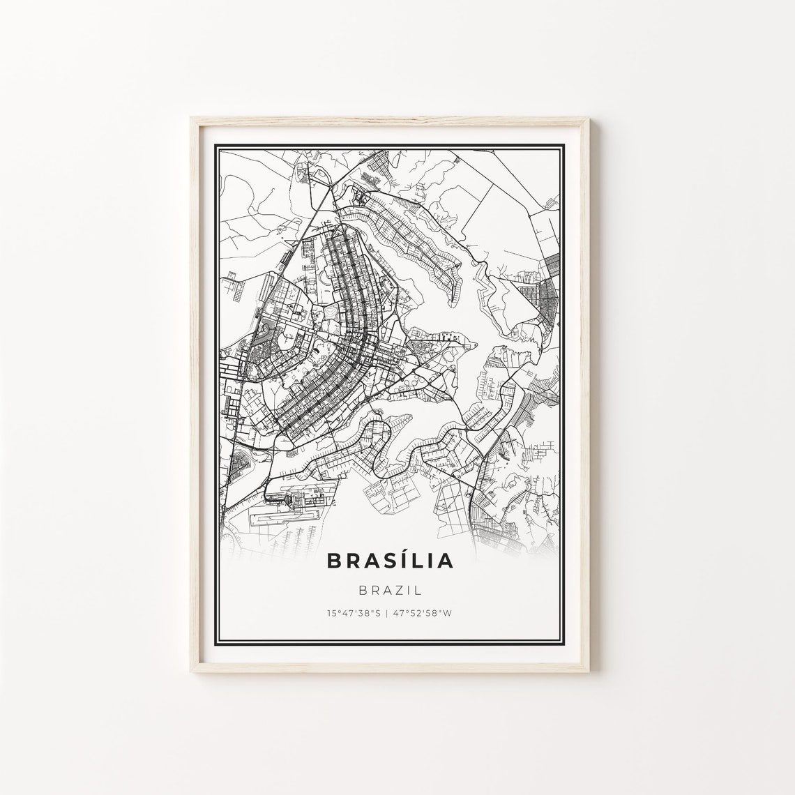 Brasilia Brazil Minimalist Black And White City Map Art Poster