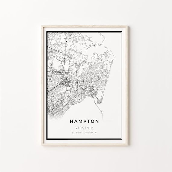 Hampton Virginia City Map Minimalist Line Art Travel Wall Poster