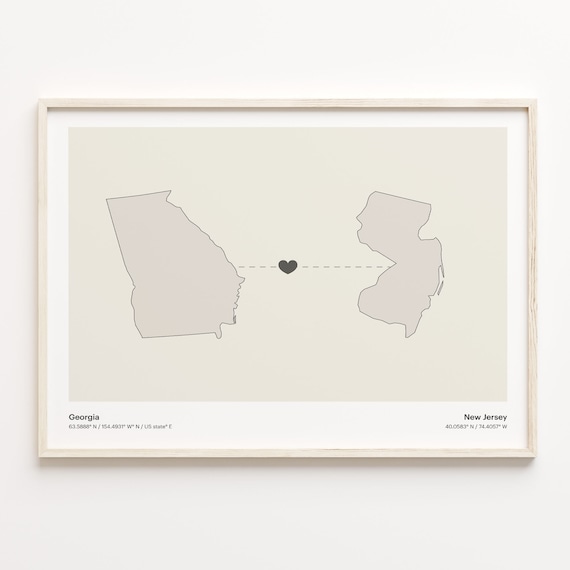 Georgia to New Jersey Minimalist Long Distance Connection Map Poster