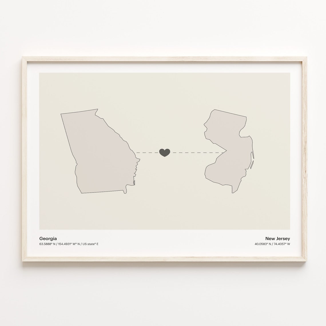 Georgia to New Jersey Minimalist Long Distance Connection Map Poster