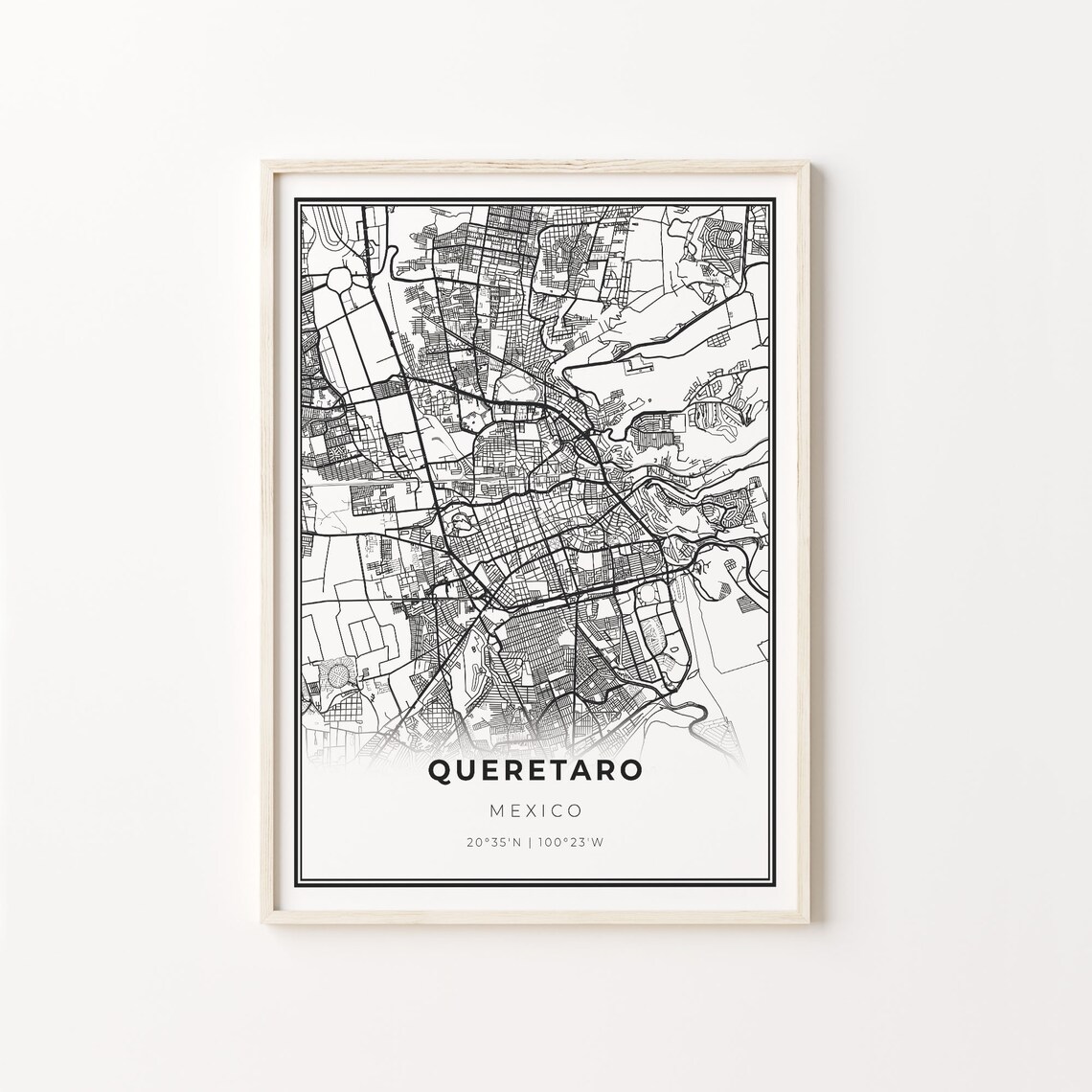 Queretaro Mexico Black And White Modern City Street Map Art Poster