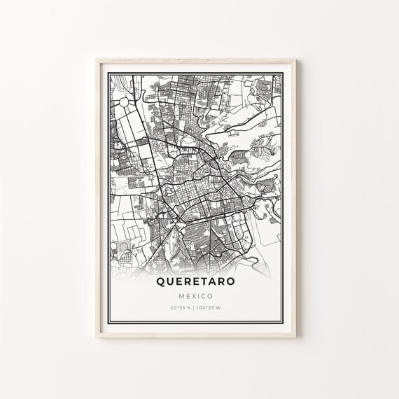 Queretaro Mexico Black And White Modern City Street Map Art Poster