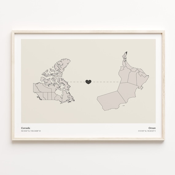 Canada Oman Heart Connection Minimalist Beige Country Maps Poster
