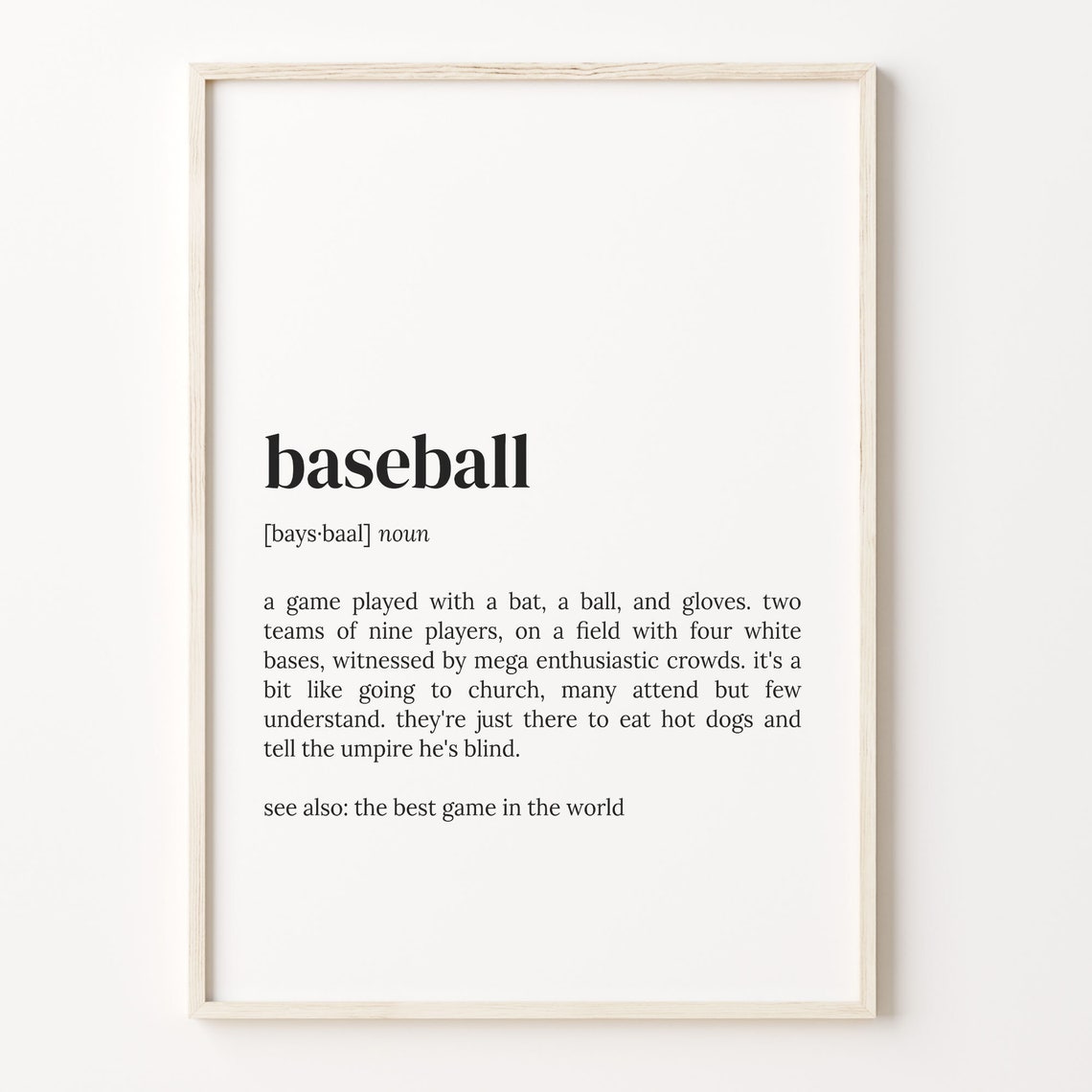 Baseball Definition Poster Funny Sports Quote for Baseball Fans