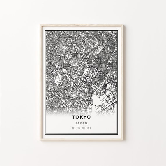 Downtown Tokyo City Map Art Poster, Modern Style