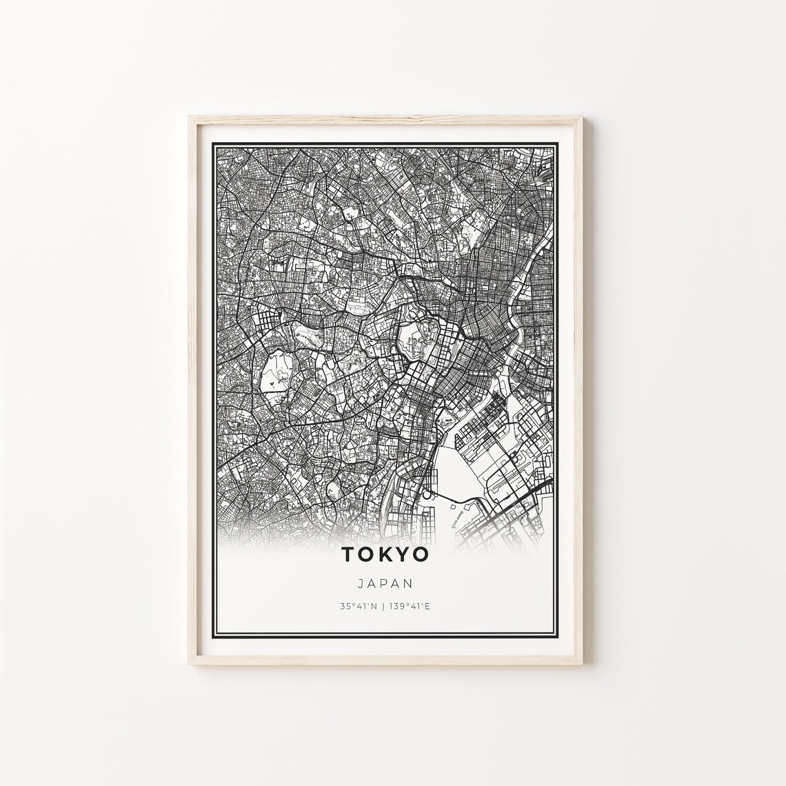 Downtown Tokyo City Map Art Poster, Modern Style