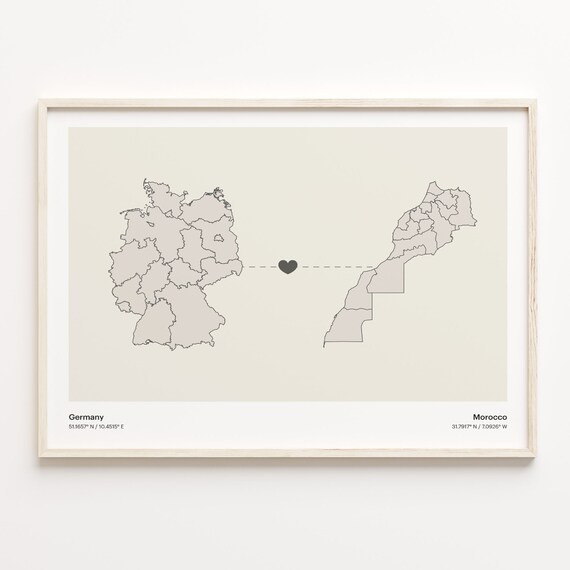Germany To Morocco Minimalist Love Connection Map Travel Poster