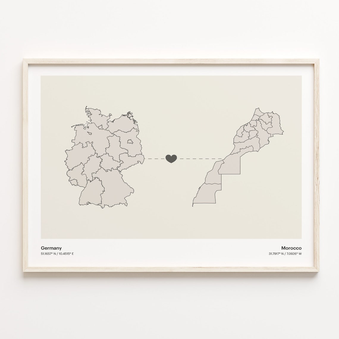 Germany To Morocco Minimalist Love Connection Map Travel Poster